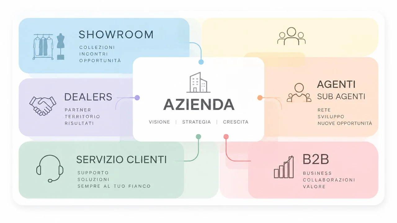 La rete commerciale attorno all'azienda: showroom, dealers, agenti e sub-agenti, servizio clienti e canale B2B